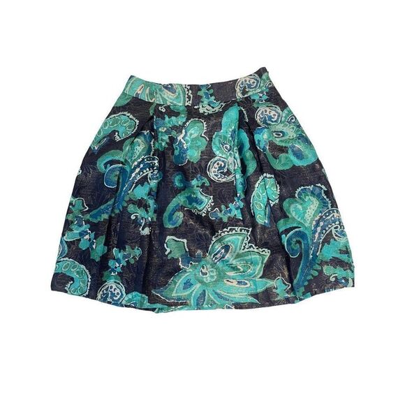 Tory Burch Lreena Pleated Skirt Floral Print Metallic size 8 - Picture 3 of 5